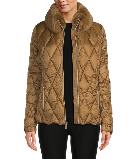 michael kors snap button quilted down faux fur|michael kors short puffer coat.